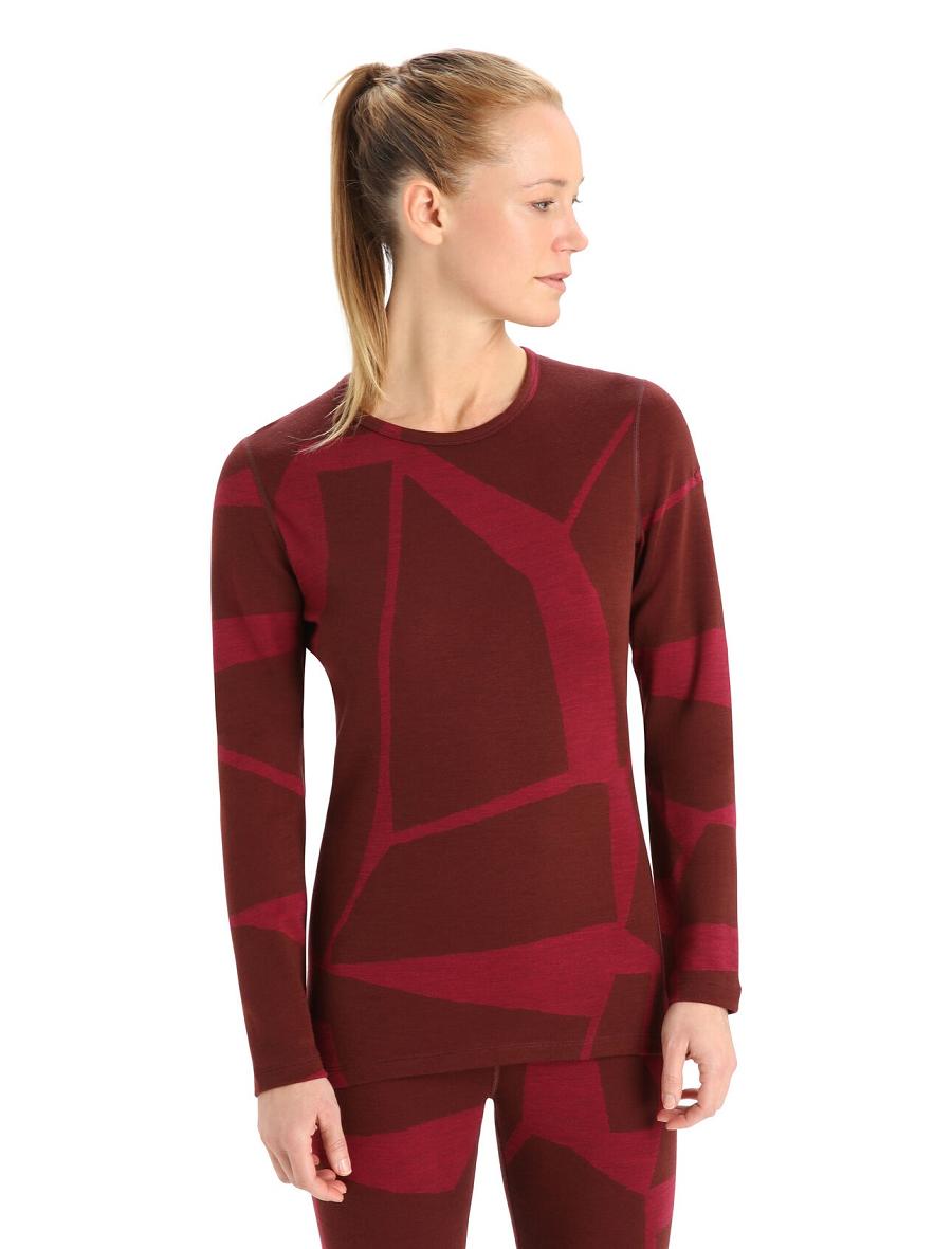 Espresso / Cherry Women's Icebreaker Merino 250 Vertex Long Sleeve Crewe Thermal Top Fractured Landscapes Base Layers | USA 1873BEXC